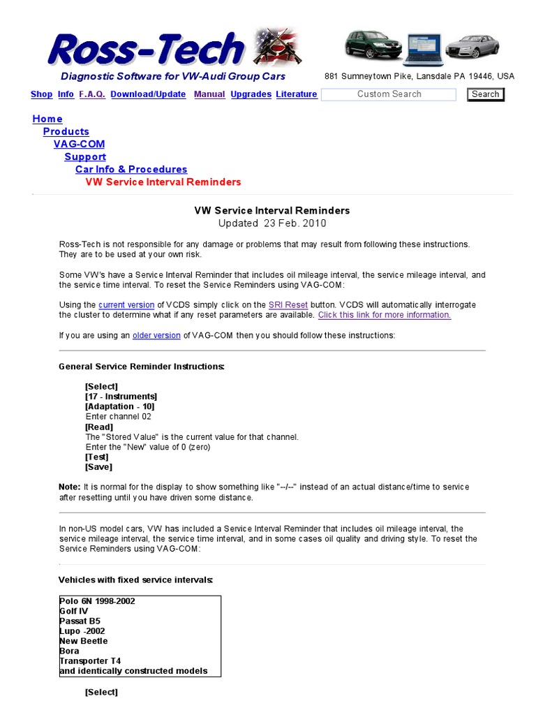 Service Interval Reset PDF Volkswagen Private Transport