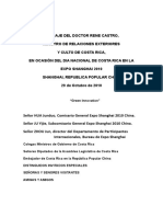 Discurso CANCILLER Rene Castro Día Nacional de Costa Rica en Expo