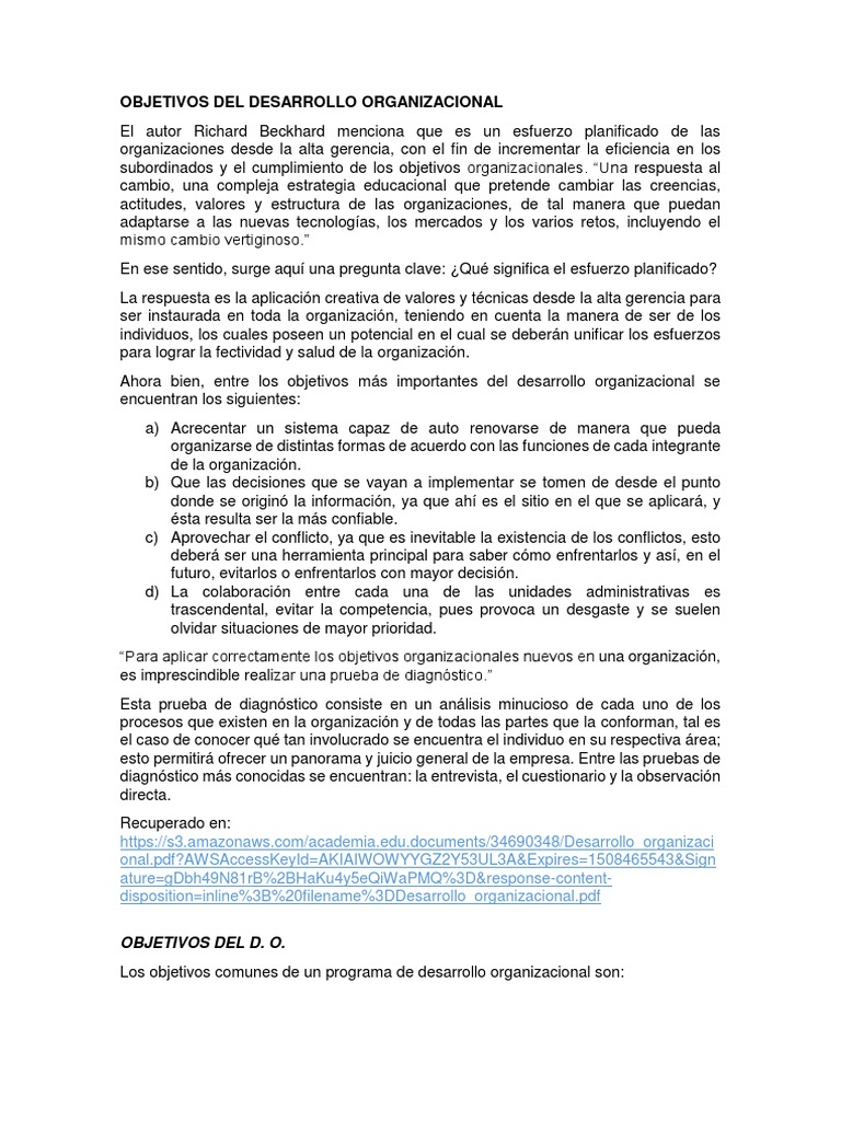 Objetivos del Desarrollo Organizacional | PDF | Investigación para la ...