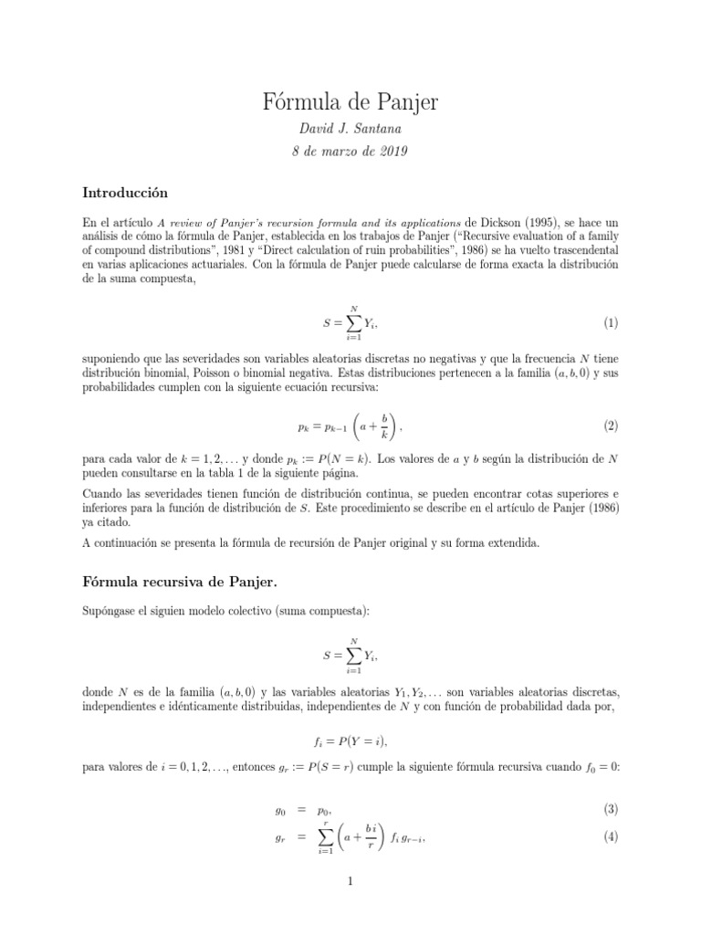 Fórmula Recursiva de Panjer | PDF | Distribución de veneno | Enseñanza ...
