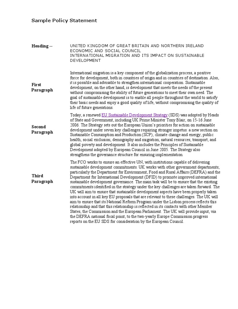 Sample Policy Statement | PDF | Sustainability | International Development