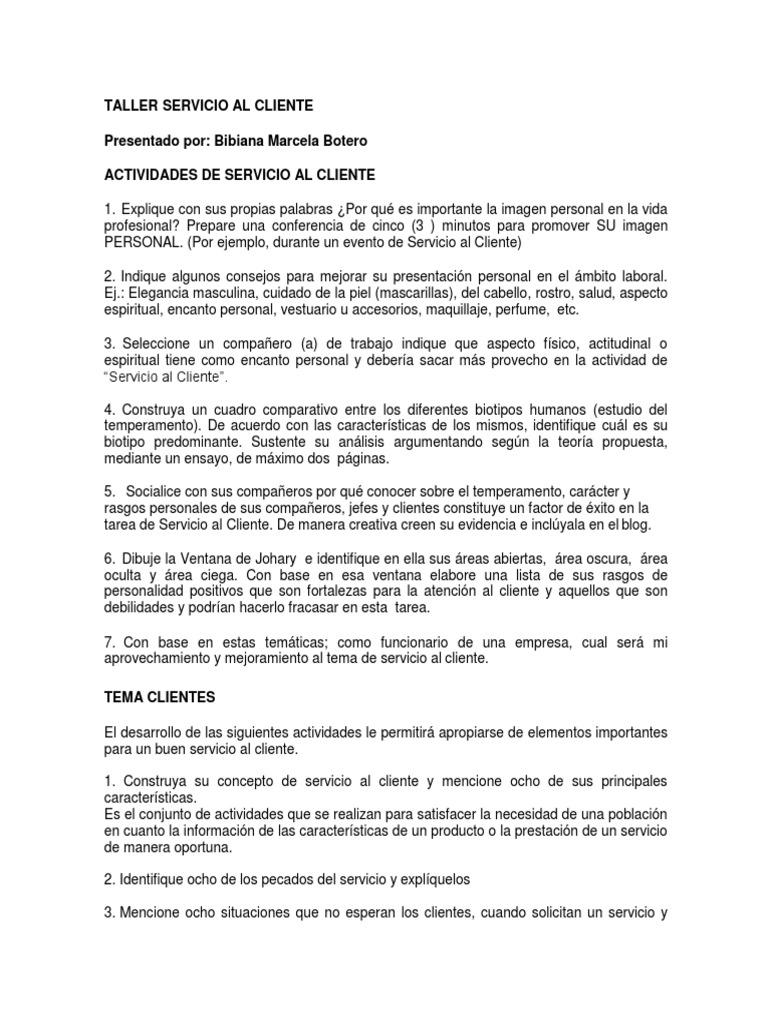 Taller de Atención al Cliente | PDF | Servicio al Cliente | Cliente