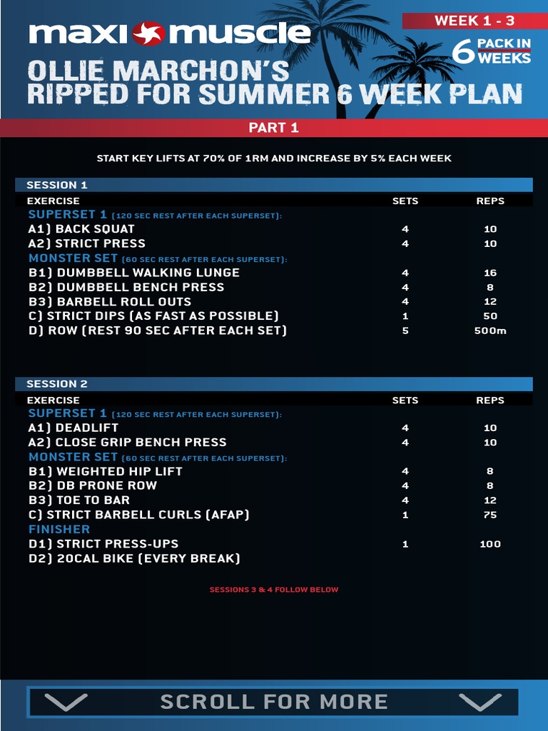 Ollie Marchon S Ripped For Summer 6 Week Plan Pdf Physical Exercise Sports