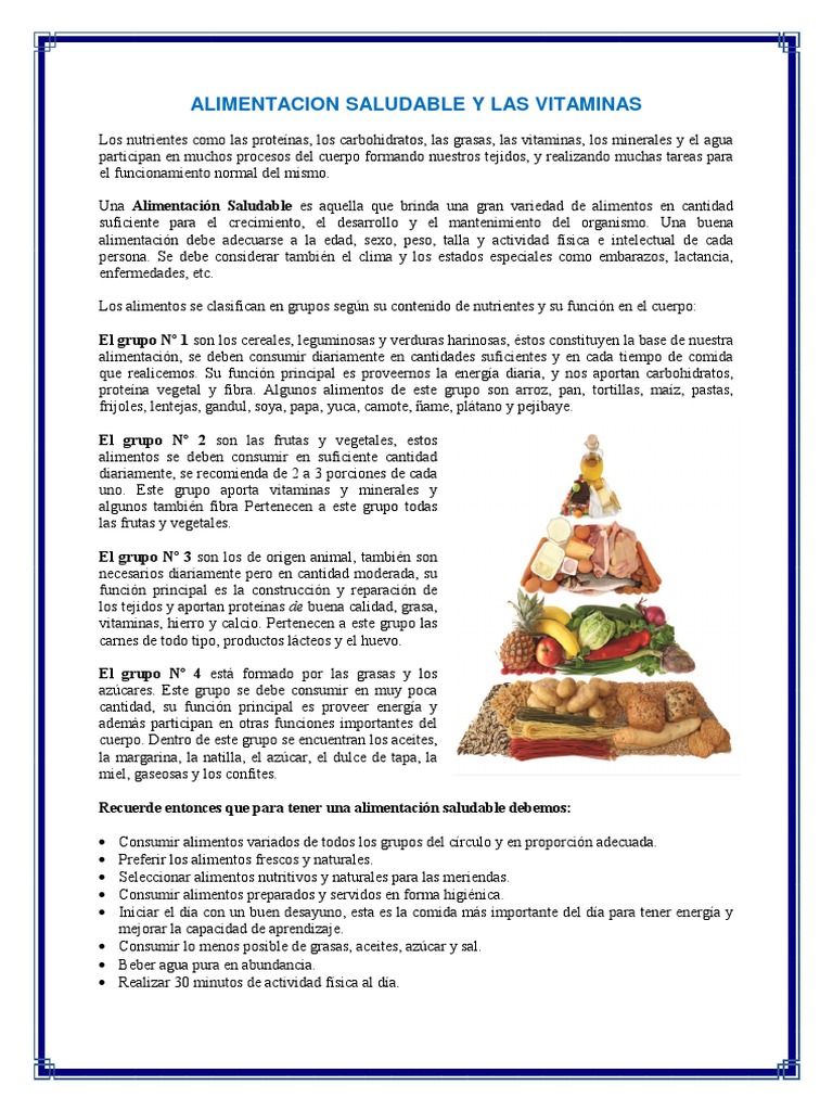 Alimentacion Saludable Y Las Vitaminas Docx Nutrientes Alimentos