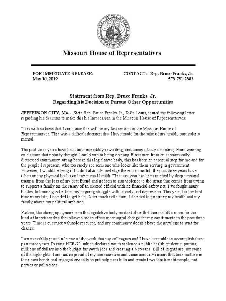 Bruce Franks Farewell PDF Public Sphere Government