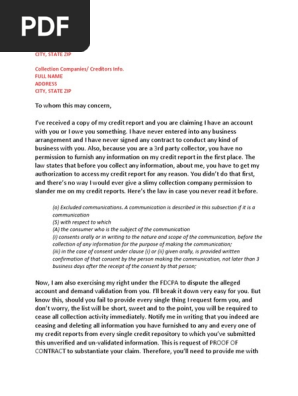 Dispute Letter_Aggressive Credit Repair Letters_Validation Letter To Collection Agency.docx