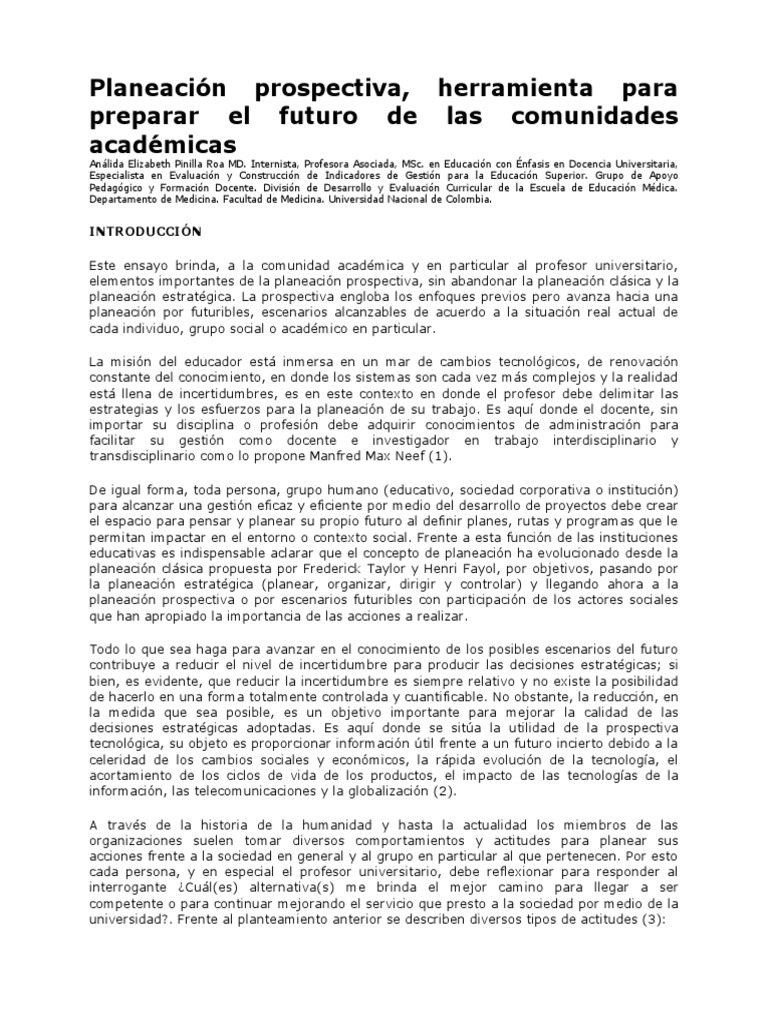 Planeación Prospectiva en Educación | PDF | Planificación | Toma de ...