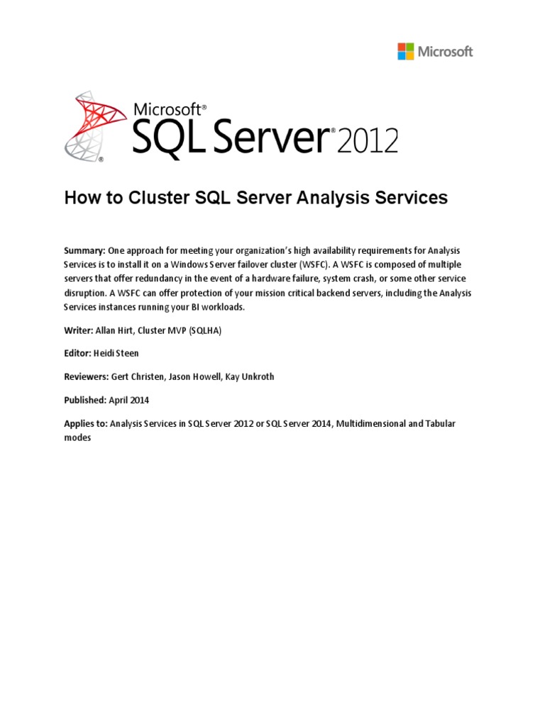 How To Cluster SQL Server Analysis Services | PDF | Share Point ...
