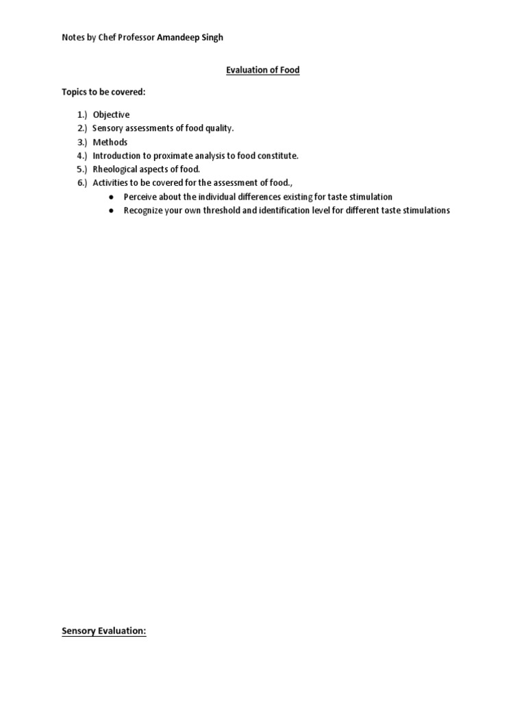 Evaluation of Food | PDF | Taste | Flavor