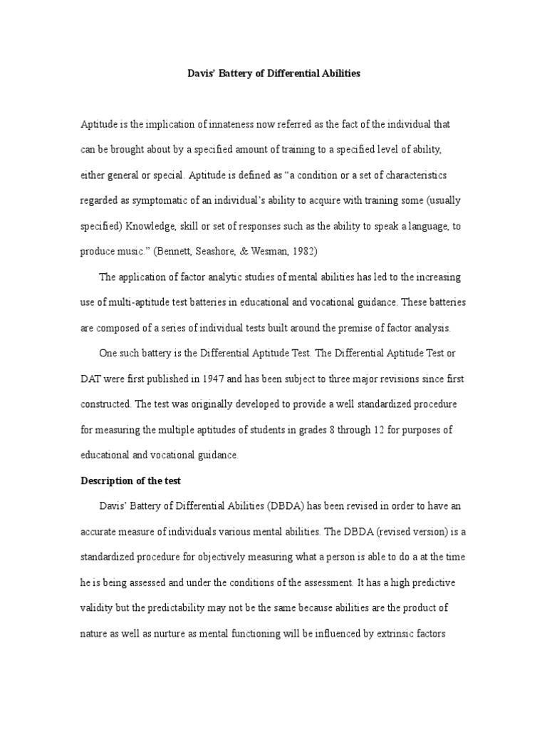 DBDA: Differential Abilities Overview | PDF | Test (Assessment ...