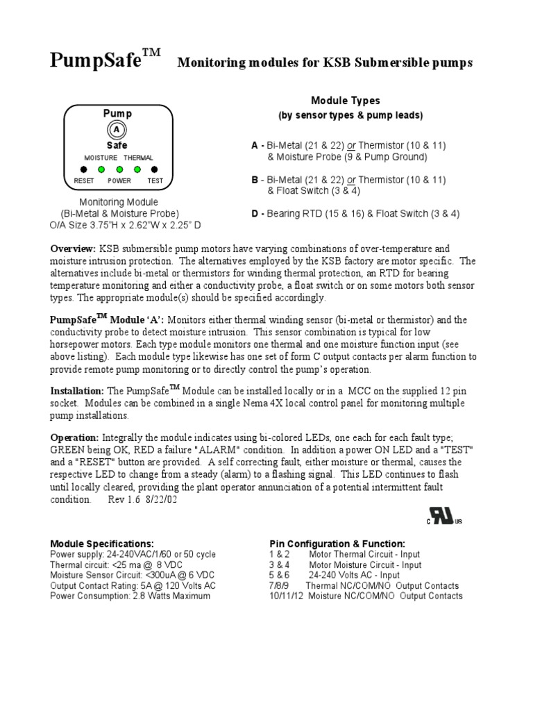 Pumpsafe KSB PDF PDF Relay Switch