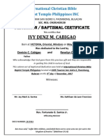 Ivy Denz M. Cabigao: Dedication / Baptismal Certificate