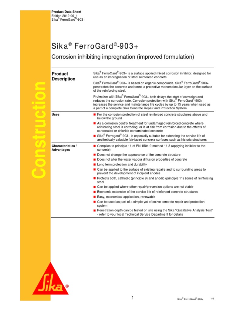 Sika Ferrogard - 903+: Corrosion Inhibiting Impregnation (Improved ...