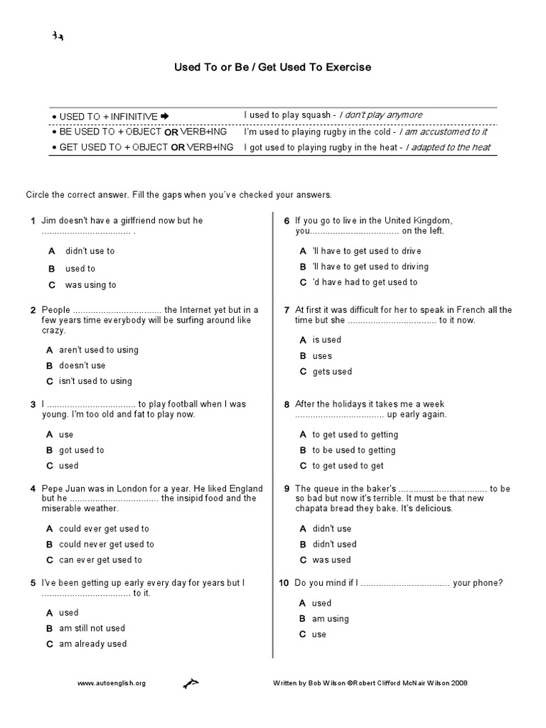 Get Used To Exercises 1 Pdf Leisure