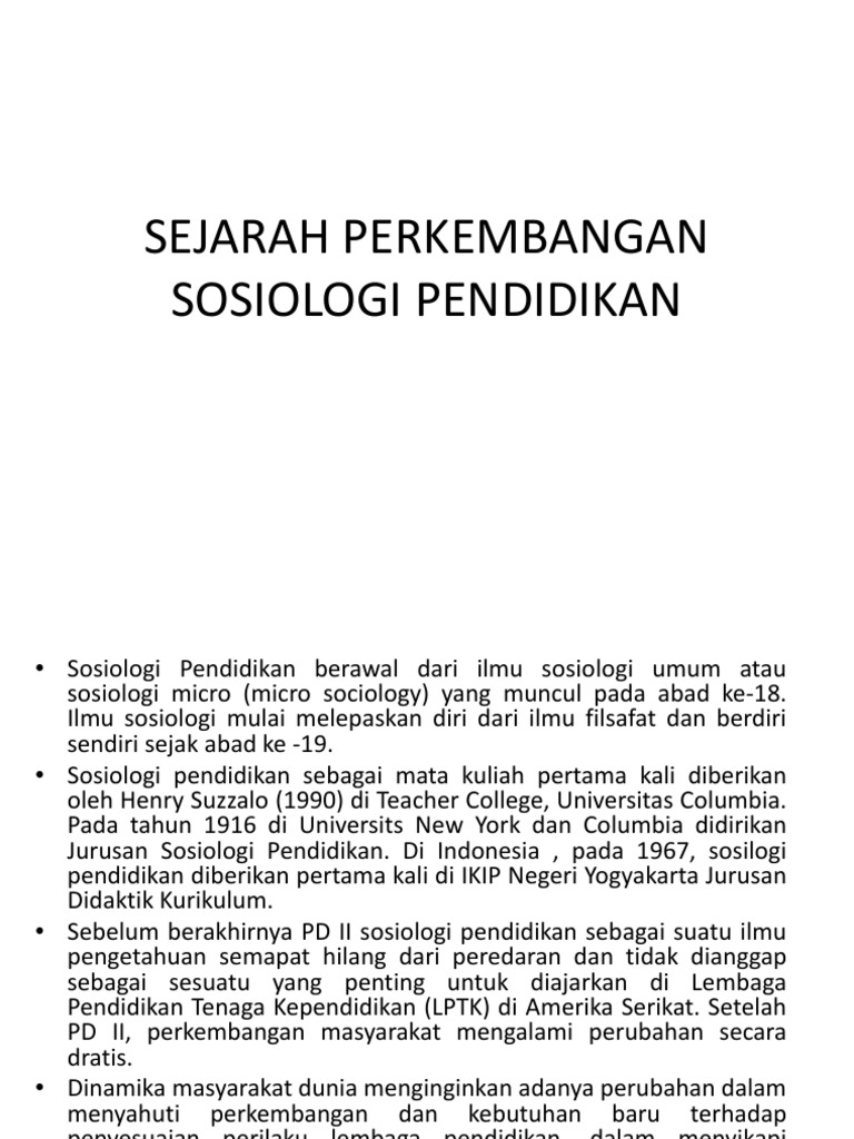 Sejarah Perkembangan Sosiologi Pendidikan