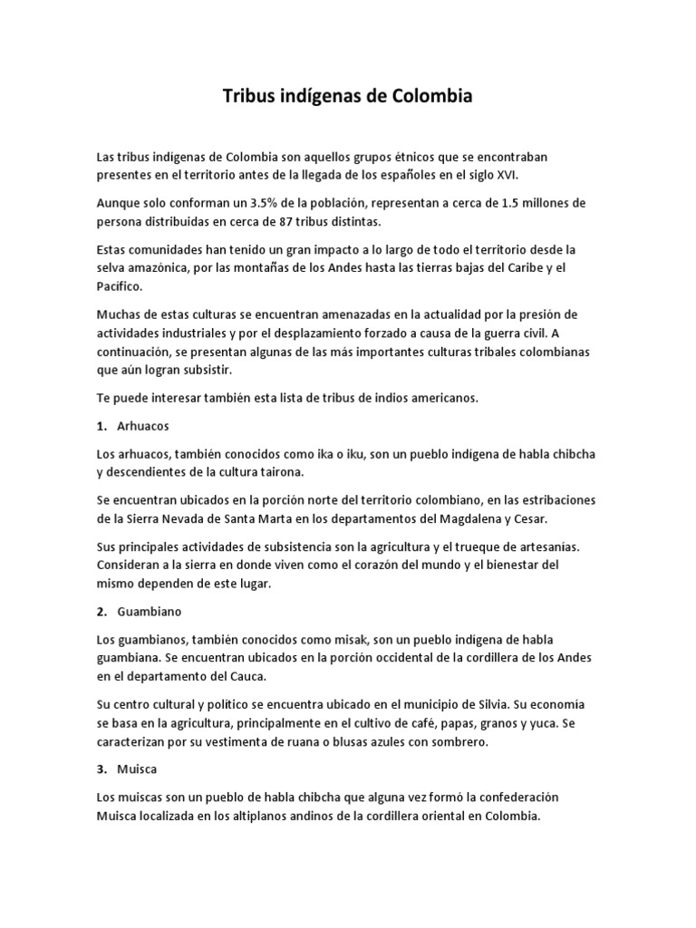 Principales tribus indígenas de Colombia | PDF | Colombia | Pueblos ...