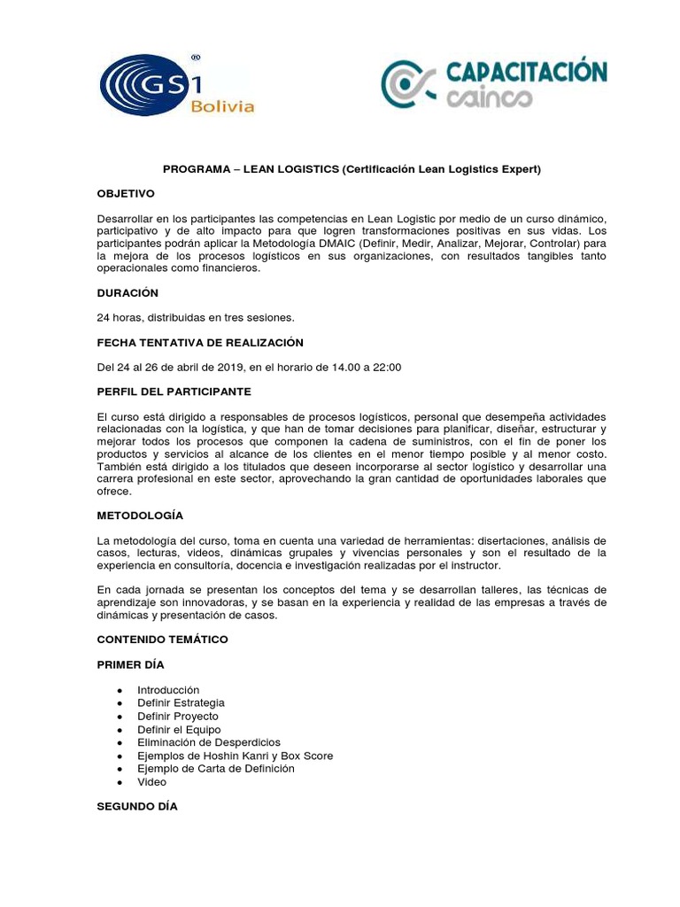 Más Info. Programa Lean Logistics Expert | PDF | Six Sigma | Logística