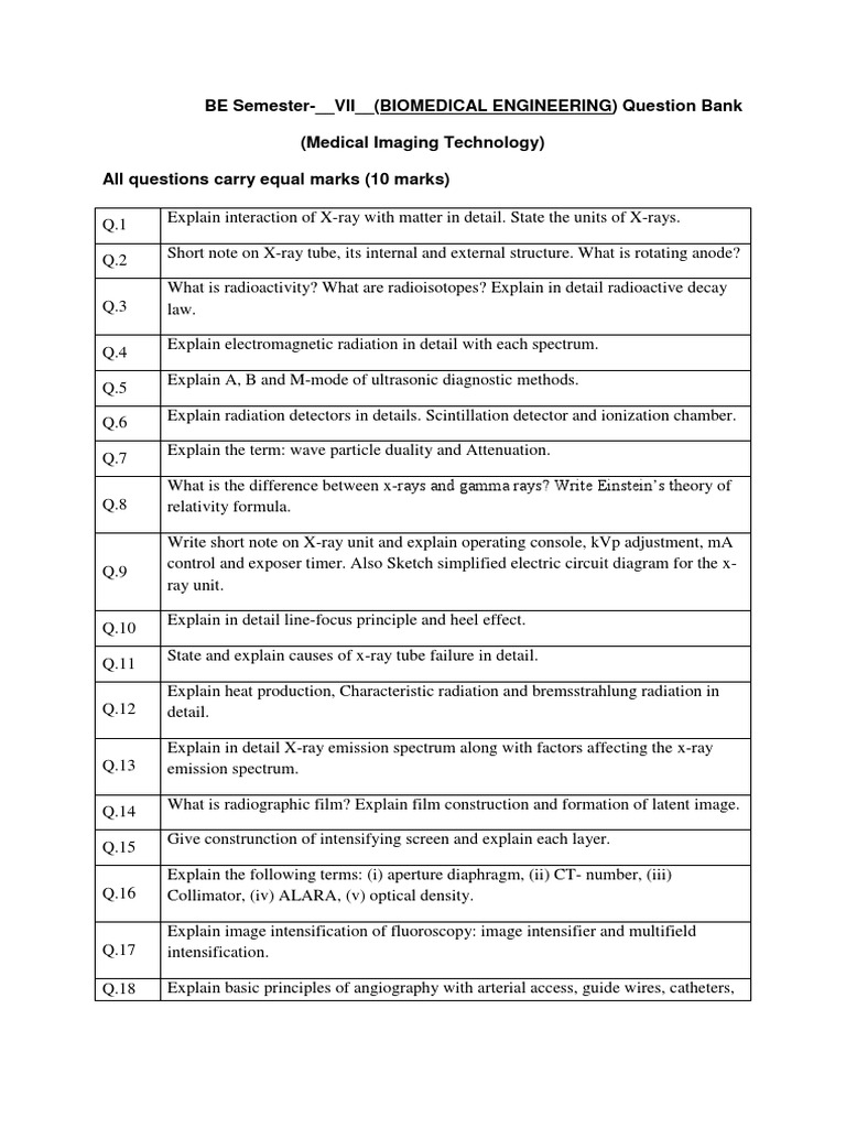 Biomedical Engineering Imaging Questions | PDF | Medical Imaging ...