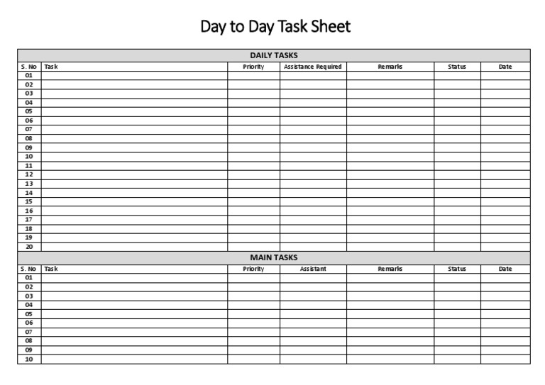 Daily Task Management Sheet | PDF