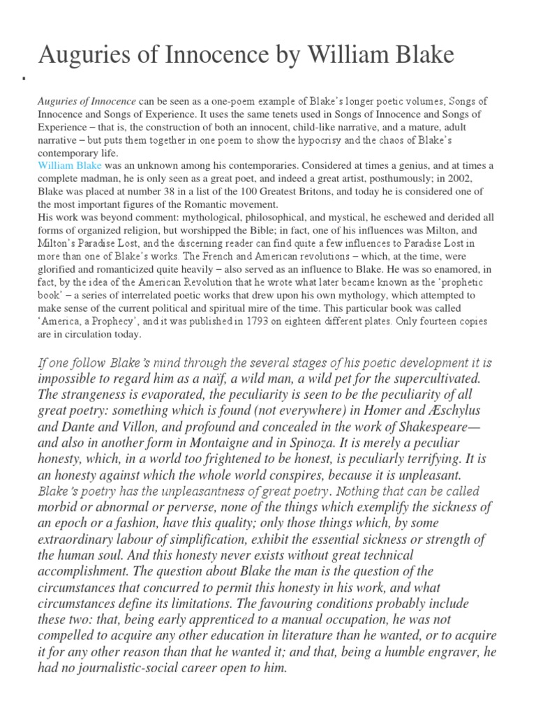 Analysis of Blake's Auguries of Innocence | PDF | William Blake