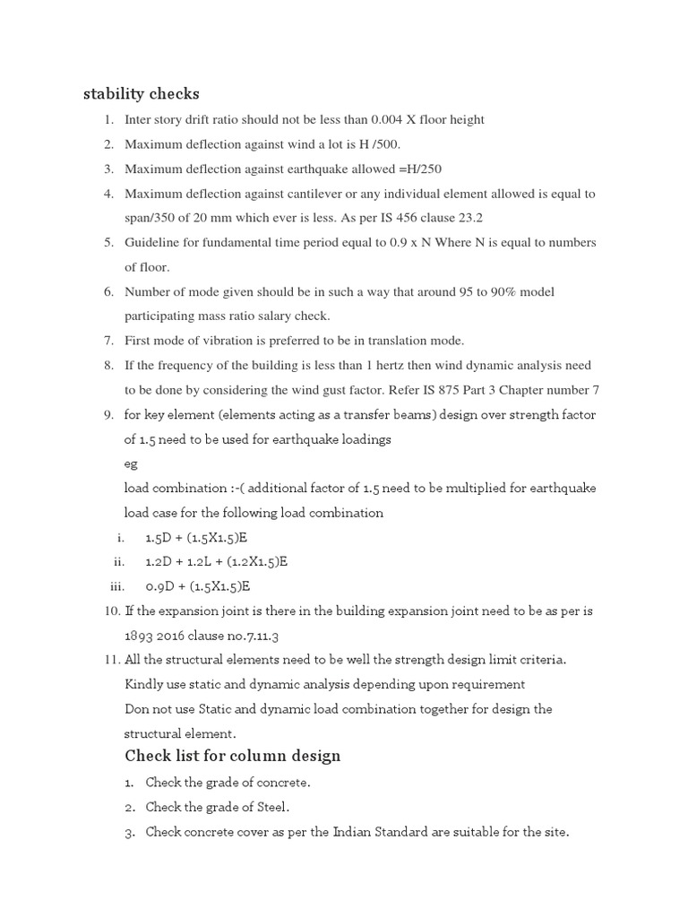 Stability Checks | PDF | Structural Load | Beam (Structure)