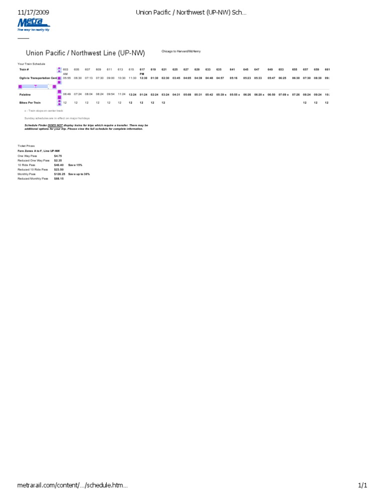 UP-NW Train Schedule Overview | PDF