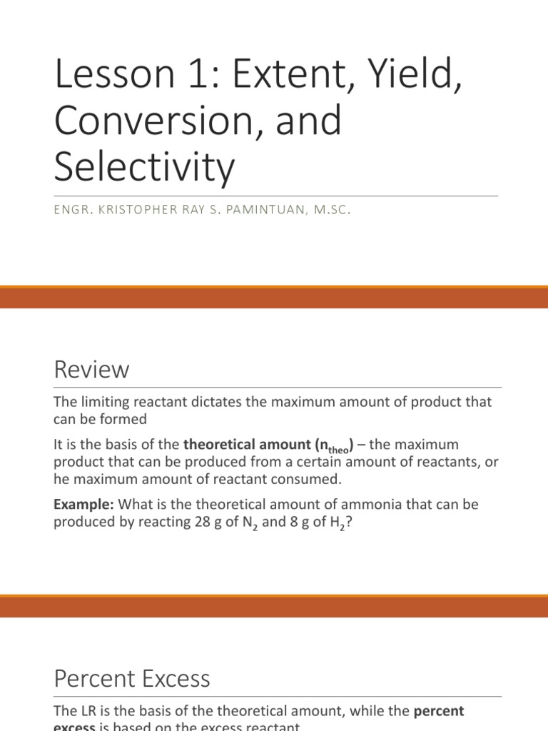 Conversion, Yield, and Selectivity Overview | PDF | Stoichiometry ...