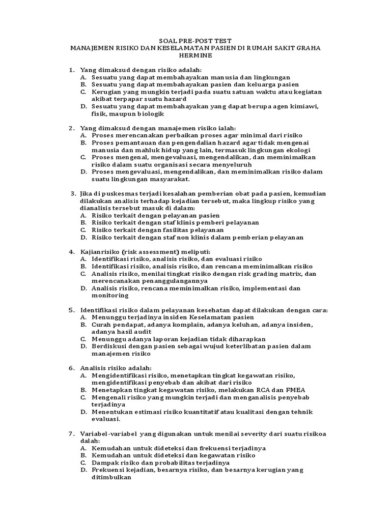 Soal Manajemen Resiko
