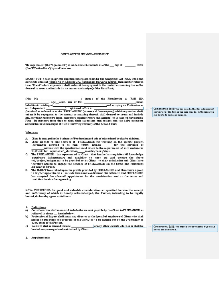 Freelancer Service Contract Agreement | PDF | Indemnity | Copyright