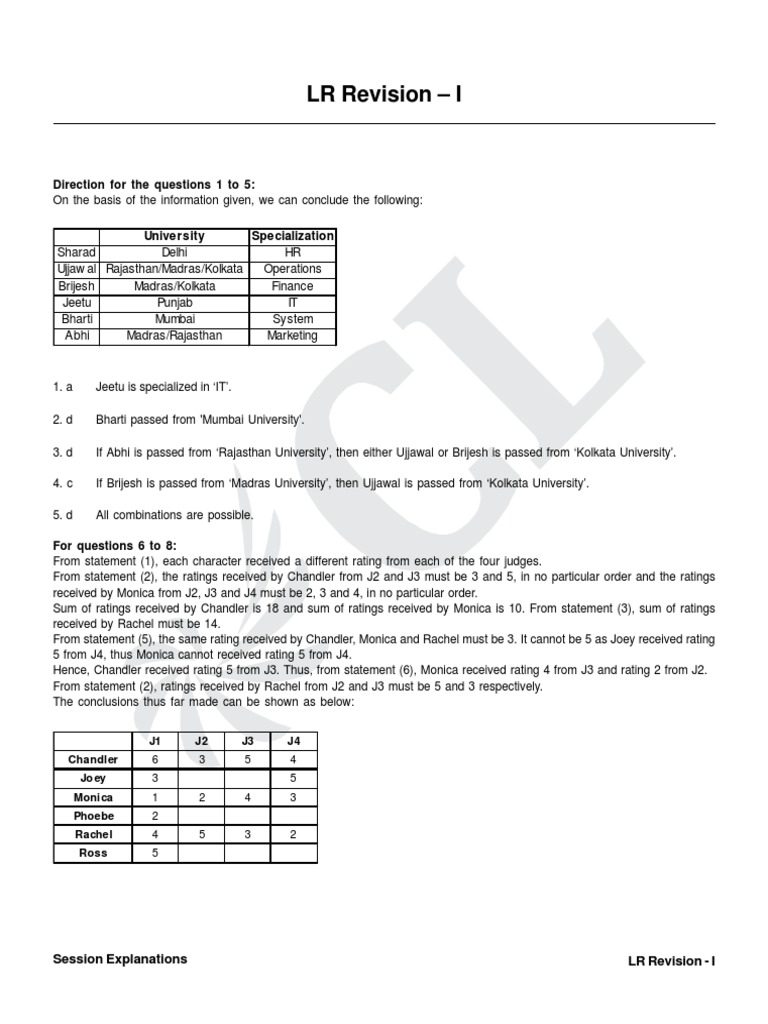 LR Revision - I: Direction For The Questions 1 To 5 | PDF | Friends ...