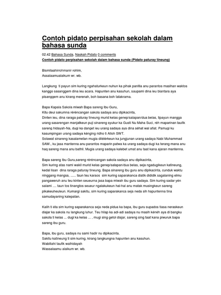 Contoh Pidato Perpisahan Sekolah Dalam Bahasa Sunda