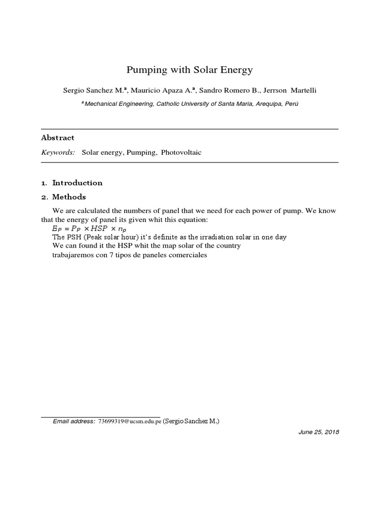 Keywords Solar Energy, Pumping, Photovoltaic PDF Watt Forms Of