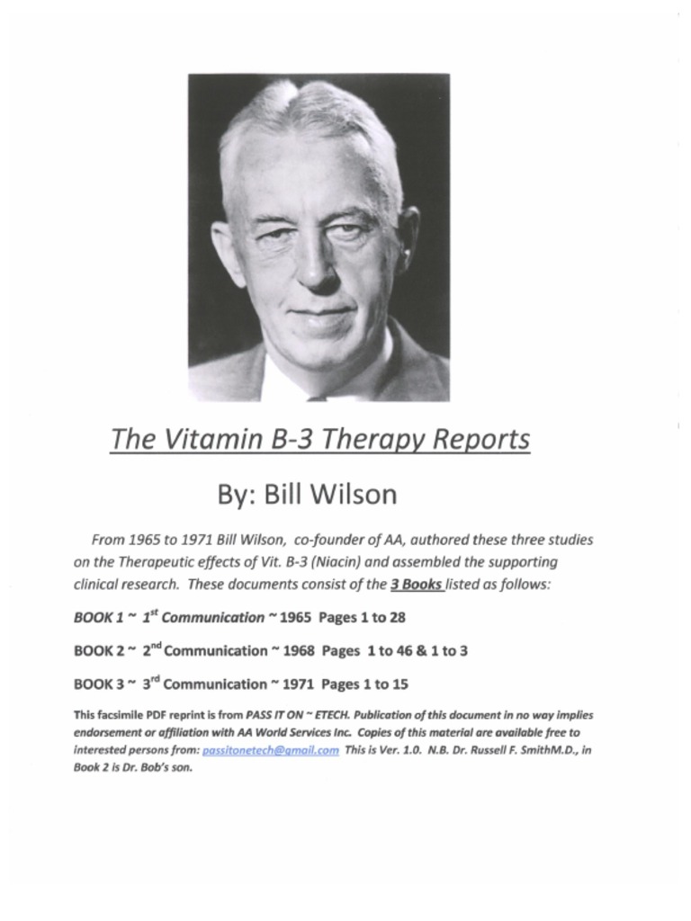 VItamin B3 Therapy Niacin BillW Bill Wilson Alcoholics Anonymous AA