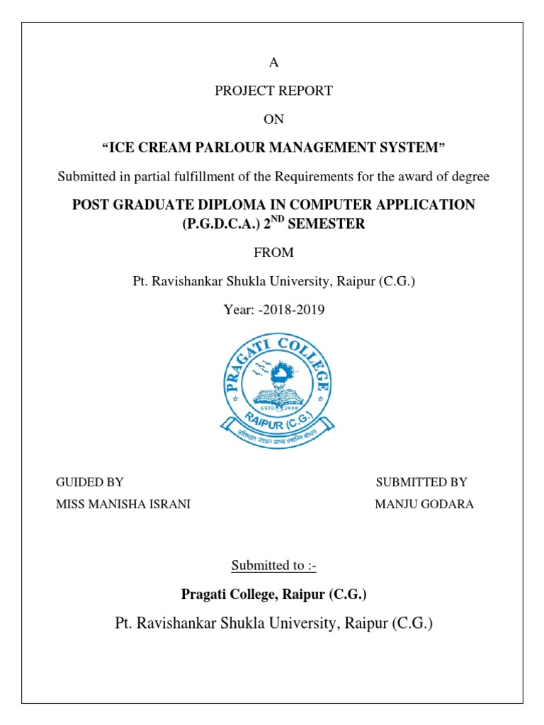 "Ice Cream Parlour Management System": A Project Report ON | PDF ...
