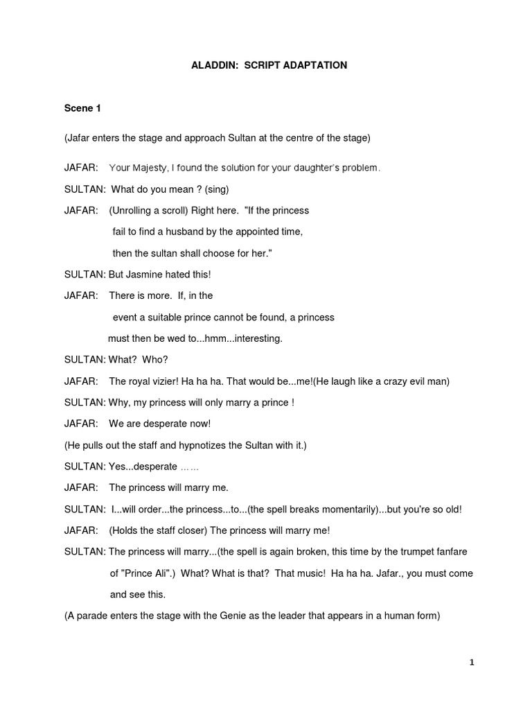 Aladdin Script For The Full Musical Performance Docx Leisure