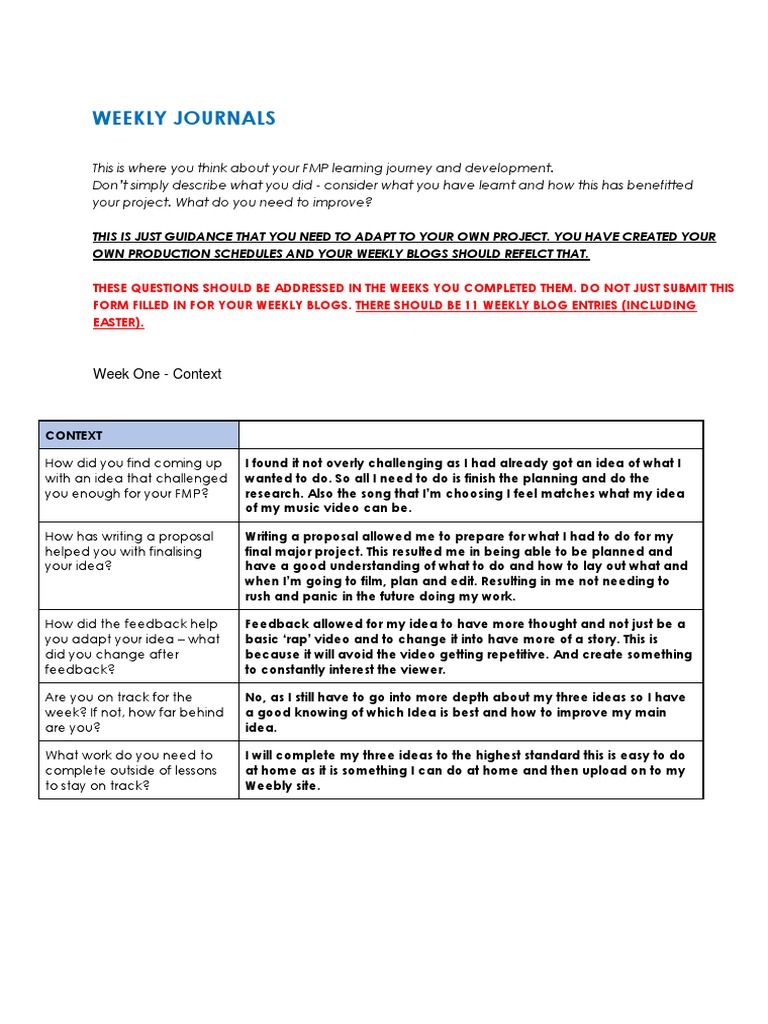 Week 1 Blog FMP | PDF