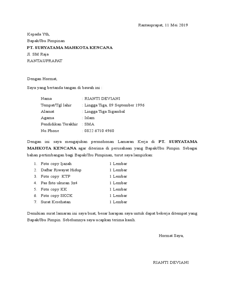Download 95+ Contoh Surat Lamaran Kerja Suzuya Terbaik Dan Terbaru