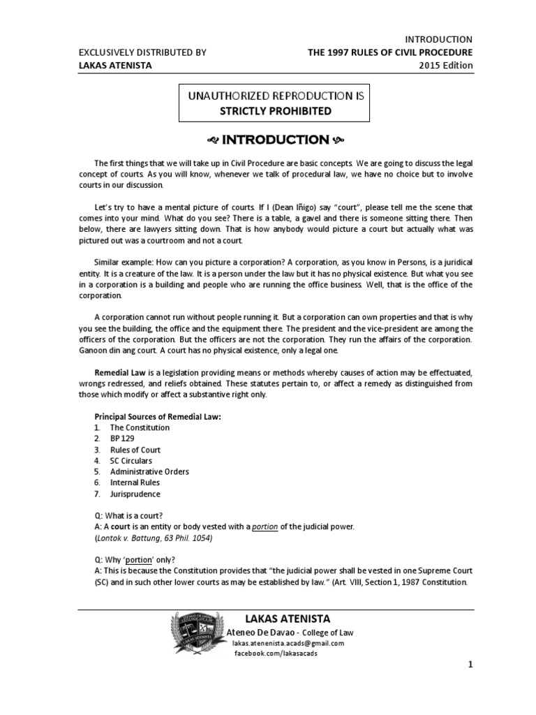 Overview of Philippine Civil Procedure | PDF | Superior Court | Writ