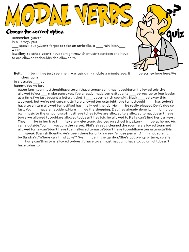 Modal Verbs Quiz Grammar Drills Tests 75059 Pdf Rules Onomastics