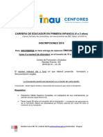 CARRERA DE EDUCADOR EN PRIMERA INFANCIA Inscripciones 2018 1 PDF