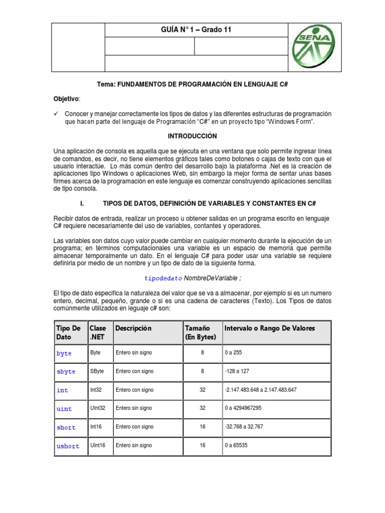 Fundamentos de C# en Windows Forms | PDF | C Sharp (lenguaje de ...