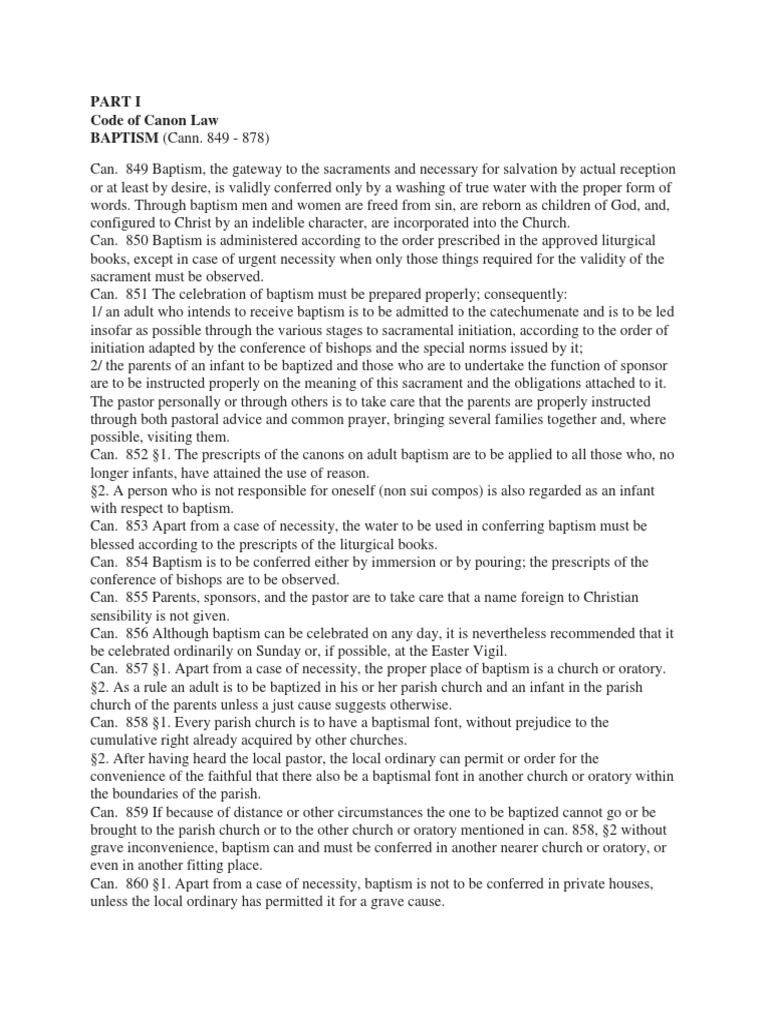 Baptism Canon Law PDF Baptism Catholic Theology And Doctrine