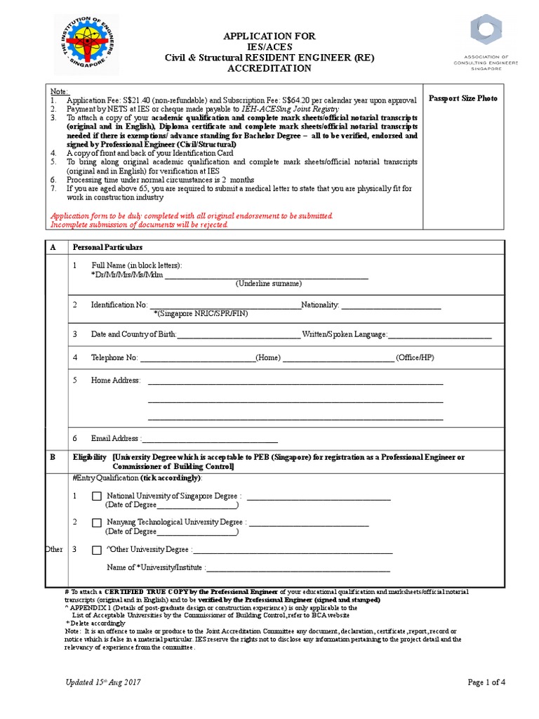 Resident Engineer Accreditation Application | PDF | Academic Degree ...