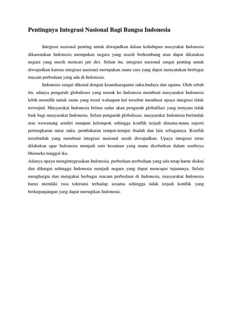 Pentingnya Integrasi Nasional Bagi Bangsa Indonesia Docx