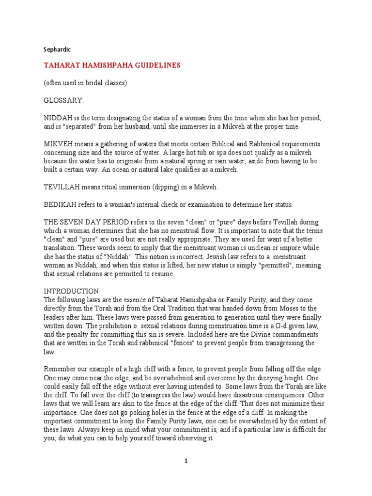 Sephardic Laws of Niddah PDF Jews And Judaism Jewish Belief And