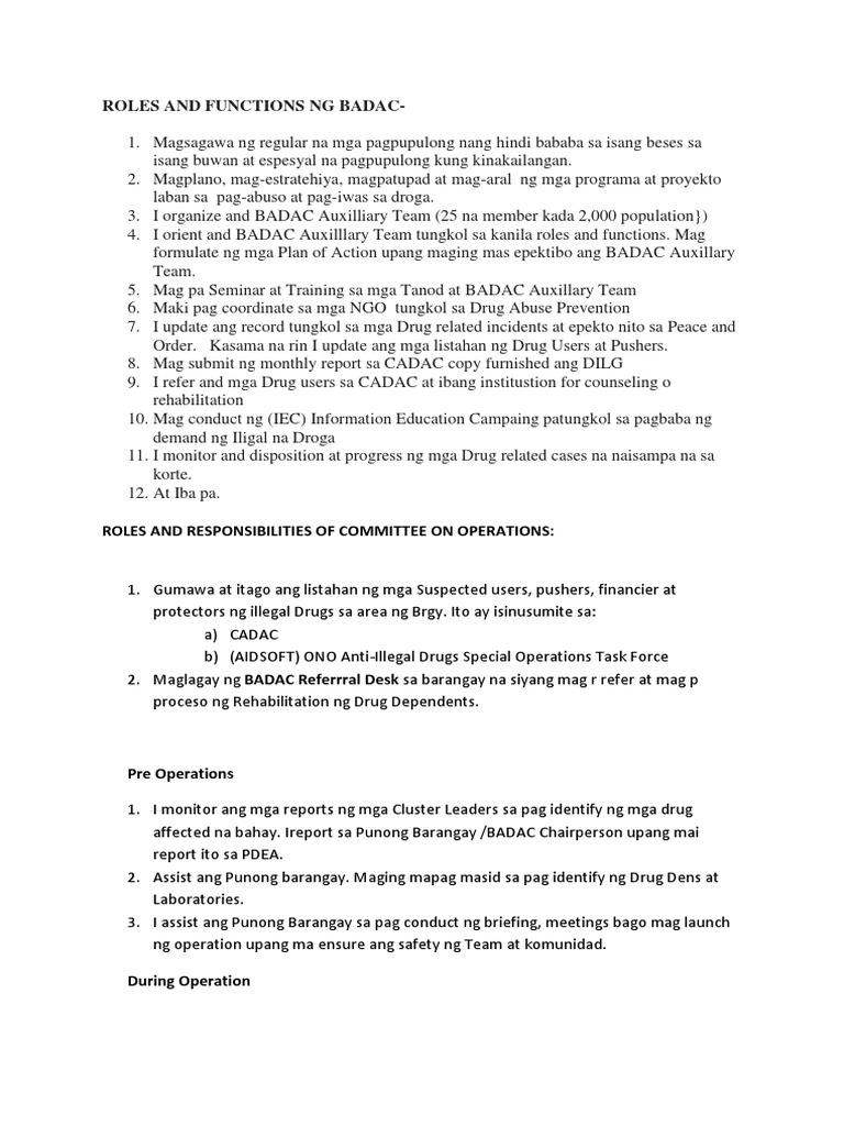 ROLES NG BADAC | PDF