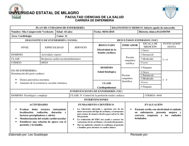 Cuidados de Enfermería en Infarto Agudo | PDF | Infarto de miocardio ...