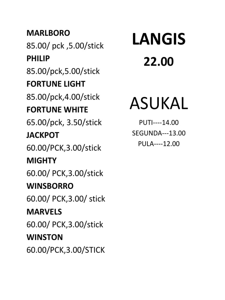 Cigarette Price List 2025