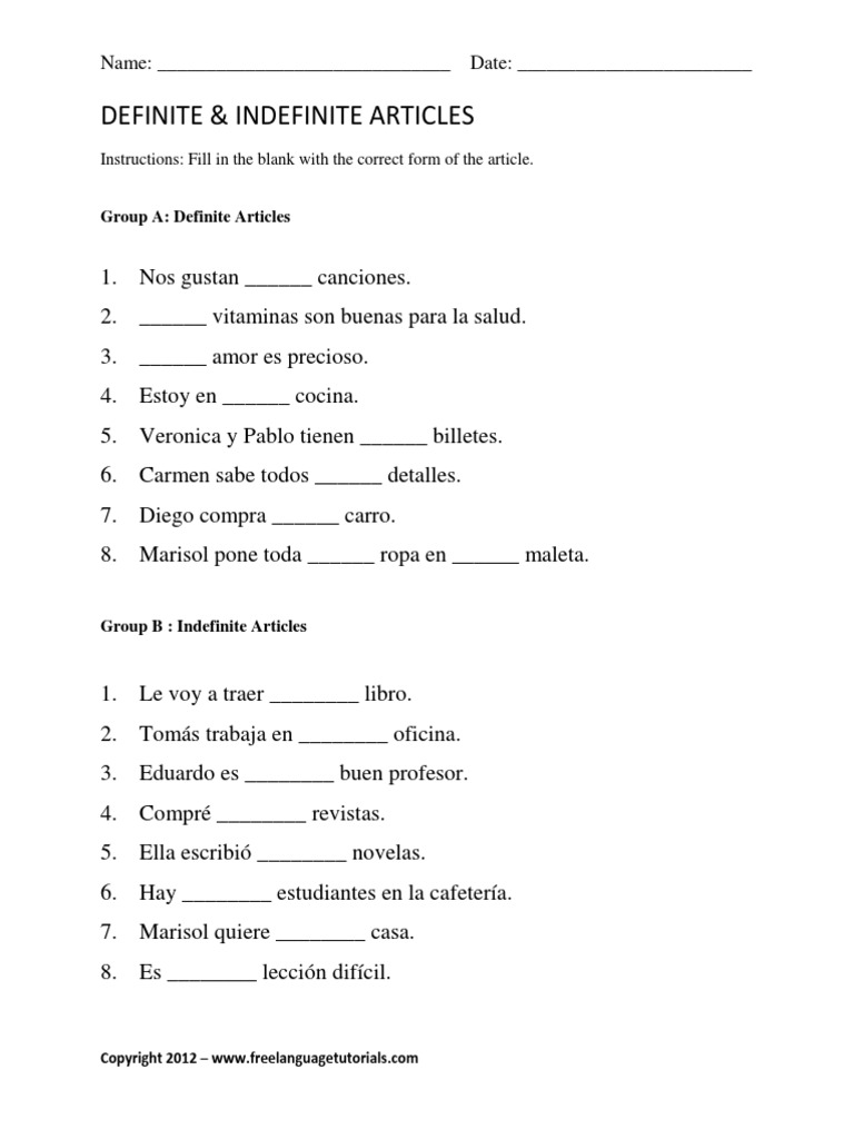 Definite Articles Exercises