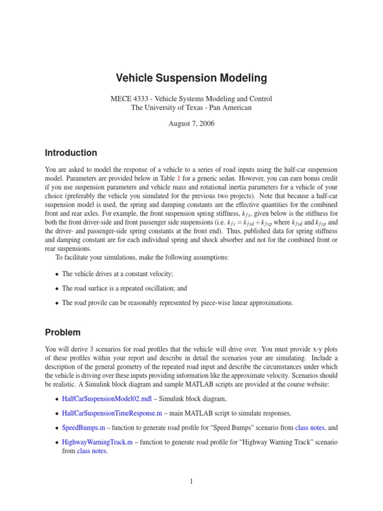 Half Car Suspension Model Report PDF Suspension (Vehicle